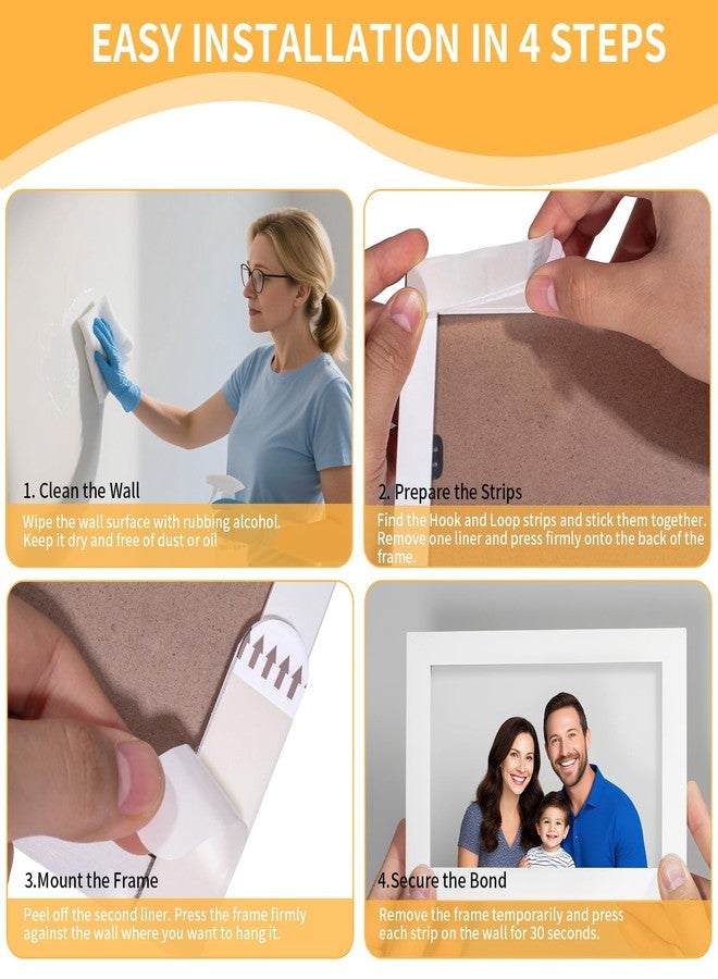 MAKABEE Picture Hanging Strips Heavy Duty - 12-Pairs(24 Strips) Picture Hanging Kit Sticky Hangers for Walls, Damage Free Without Nails, Adhesive Frames/Posters/Wall Art, No Drill, White, Medium - Image 4